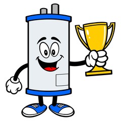 Water Heater with a Trophy - A cartoon illustration of a Water Heater Mascot with a Trophy.