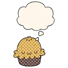 cute cartoon pie and thought bubble in comic book style