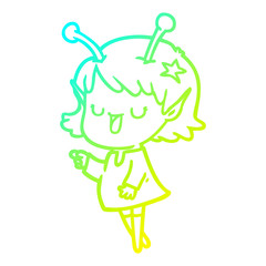 Obraz premium cold gradient line drawing happy alien girl cartoon