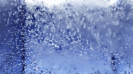 Naklejka na ściany i meble Ice cube close up with bubbles inside, ice texture 3d illustration