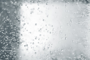 Ice cube close up with bubbles inside, ice texture 3d illustration