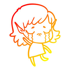 warm gradient line drawing cartoon crying elf girl