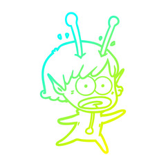 cold gradient line drawing cartoon shocked alien girl