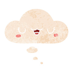 cute cartoon face and thought bubble in retro textured style