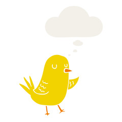 cartoon bird and thought bubble in retro style