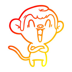 warm gradient line drawing cartoon laughing monkey