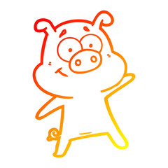 warm gradient line drawing happy cartoon pig