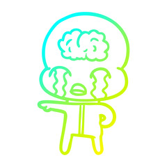 cold gradient line drawing cartoon big brain alien crying