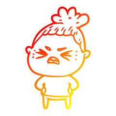 warm gradient line drawing cartoon angry woman