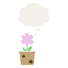 cute cartoon flower and thought bubble in retro style