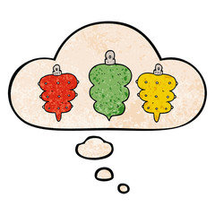 cartoon christmas decorations and thought bubble in grunge texture pattern style