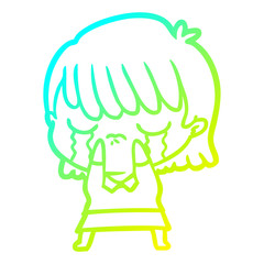 cold gradient line drawing cartoon woman crying