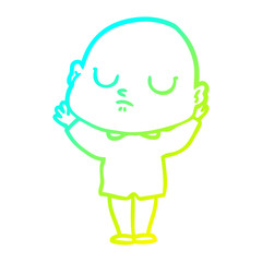 cold gradient line drawing cartoon bald man