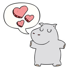 cartoon hippo in love and speech bubble
