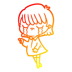 warm gradient line drawing cartoon woman crying