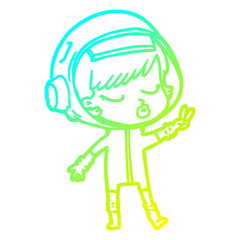 cold gradient line drawing cartoon pretty astronaut girl