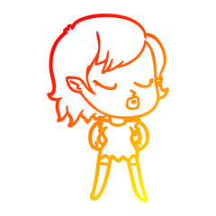 warm gradient line drawing cute cartoon vampire girl
