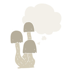 cartoon mushroom and thought bubble in retro style