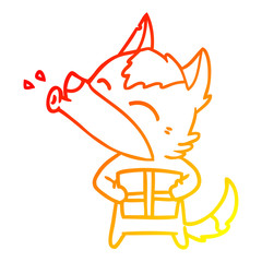 warm gradient line drawing howling wolf with christmas present