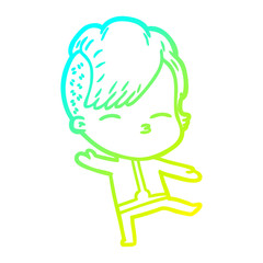 cold gradient line drawing cartoon girl wearing futuristic clothes