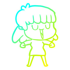 cold gradient line drawing cartoon woman laughing