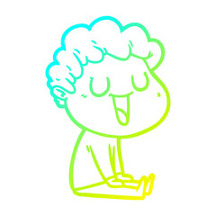 cold gradient line drawing laughing cartoon man
