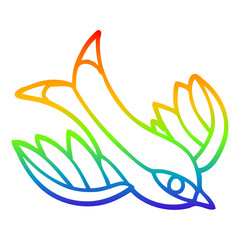 rainbow gradient line drawing cartoon swallow tattoo