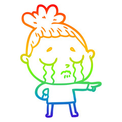 rainbow gradient line drawing cartoon crying woman