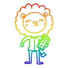 rainbow gradient line drawing cartoon lion in business clothes