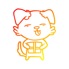 Obraz premium warm gradient line drawing cartoon dog with christmas present