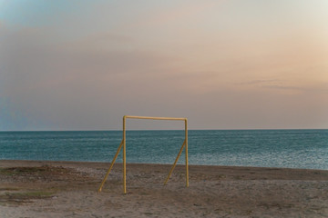 Soccer field on the beach near the sea