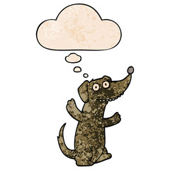 cartoon dog and thought bubble in grunge texture pattern style