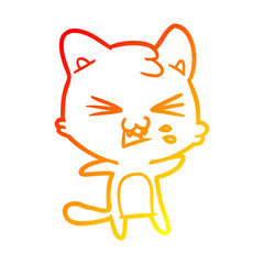 warm gradient line drawing cartoon cat hissing