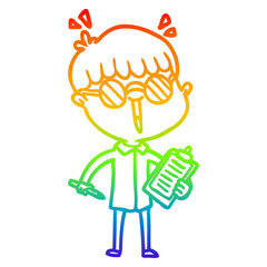 rainbow gradient line drawing cartoon boy wearing spectacles