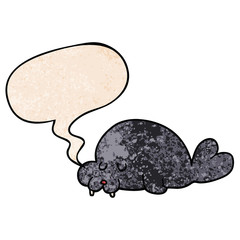 cartoon walrus and speech bubble in retro texture style