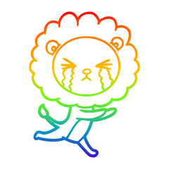 rainbow gradient line drawing cartoon crying lion