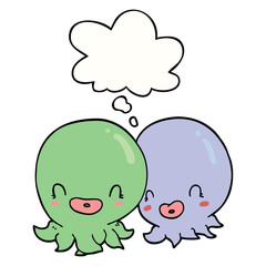 two cartoon octopi  and thought bubble