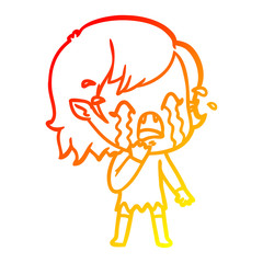 warm gradient line drawing cartoon crying vampire girl