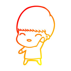 warm gradient line drawing happy cartoon boy