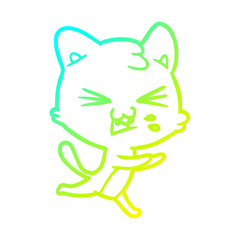 Fototapeta premium cold gradient line drawing cartoon cat hissing