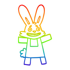 rainbow gradient line drawing cartoon scared looking rabbit
