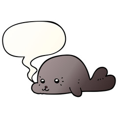 cartoon baby seal and speech bubble in smooth gradient style