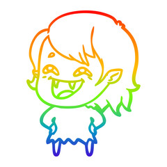 rainbow gradient line drawing cartoon laughing vampire girl
