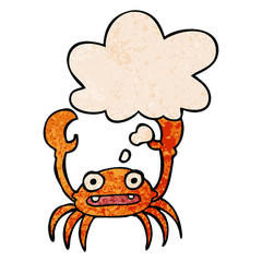 cartoon crab and thought bubble in grunge texture pattern style