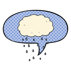 cartoon rain cloud and speech bubble in comic book style