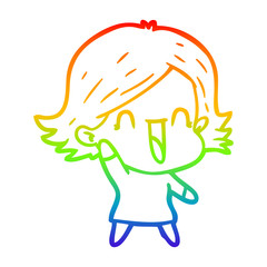 rainbow gradient line drawing cartoon happy woman