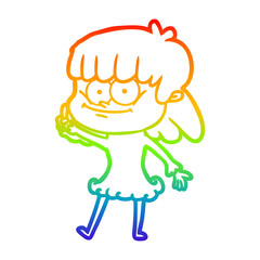 rainbow gradient line drawing cartoon smiling woman