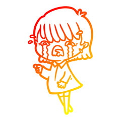 warm gradient line drawing cartoon girl crying