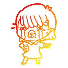 warm gradient line drawing cartoon girl crying