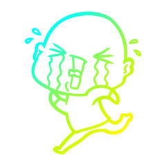 cold gradient line drawing cartoon crying bald man